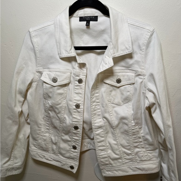 Talbots Petite Medium White Stretch Denim Jacket Classic Preppy Jean Jacket - Picture 4 of 11
